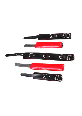 7 Piece Genuine Leather Bondage Kit | Black and Red | Soft Padded