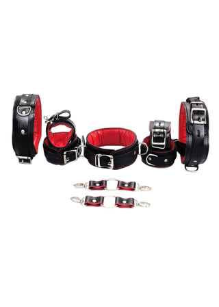9 Piece Bondage Kit | Black Red Soft Padded Leather
