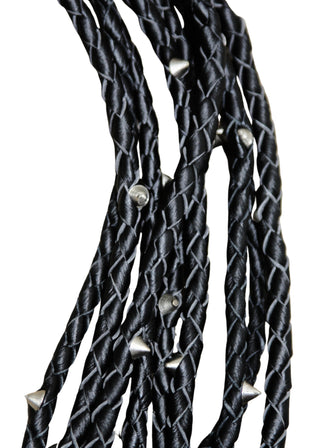 Real Genuine Cowhide Leather Flogger 9 Braided Falls Heavy Red Roses & Steel Studs Cat-o-nine Tails Flog