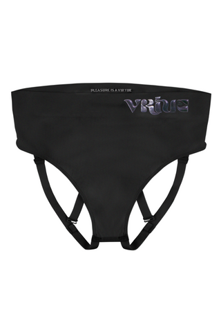 Black women's underwear with brand logo on a white background