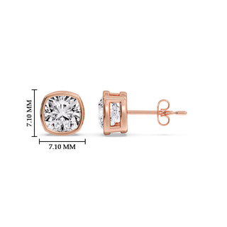Bezel Set Cushion Diamond Stud Earrings