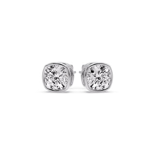 Bezel Set Cushion Diamond Stud Earrings