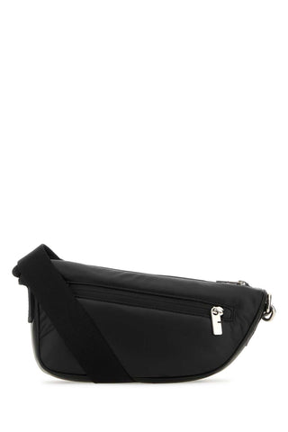 Burberry Men Black Leather Shield Crossbody Bag