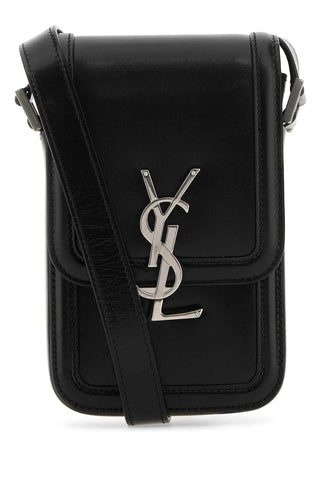 Saint Laurent Men Black Leather Phone Case