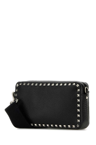 Valentino Garavani Men Black Leather Rockstud Crossbody Bag