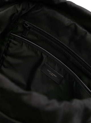 Saint Laurent Men Black Backpack With Tonal Logo Lettering Embroidery In Recycled Nylon Man