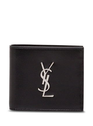 Saint Laurent Men Black Leather Wallet With Logo - MENAGERIE Intimates MENS Lingerie