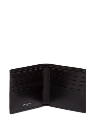Saint Laurent Men Black Leather Wallet With Logo - MENAGERIE Intimates MENS Lingerie