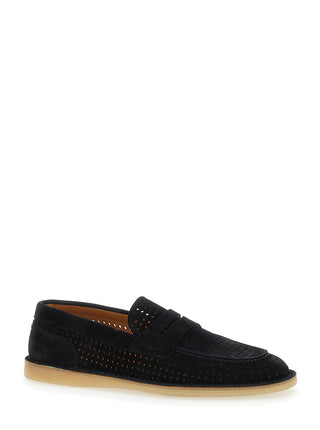 Dolce & Gabbana Men 'Florio' Black Loafers With Logo Detail On The Rear And Penny Slot In Suede Man