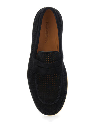 Dolce & Gabbana Men 'Florio' Black Loafers With Logo Detail On The Rear And Penny Slot In Suede Man