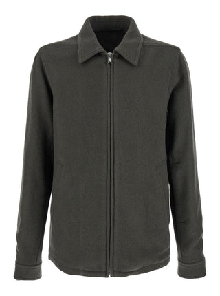 Rick Owens Men 'Brad' Green Jacket With Classic Collar In Wool Man