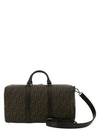Fendi Men Brown Suitcase With All-Over Ff Motif And Ff Plate On The Front In Fabric For Men