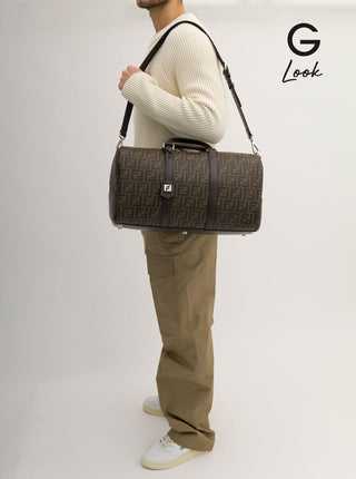 Fendi Men Brown Suitcase With All-Over Ff Motif And Ff Plate On The Front In Fabric For Men