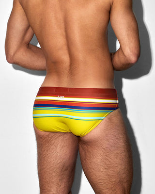 Swim Brief Red Yellow Horizontal Stripes