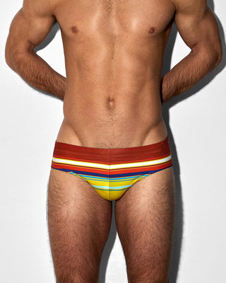 Swim Brief Red Yellow Horizontal Stripes