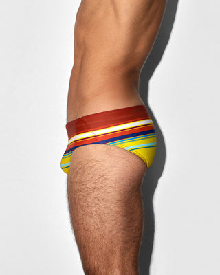 Swim Brief Red Yellow Horizontal Stripes