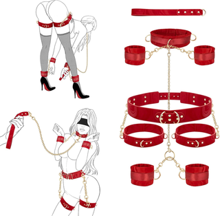 RougeTether 7-Piece Red BDSM Bondage Restraint Kit
