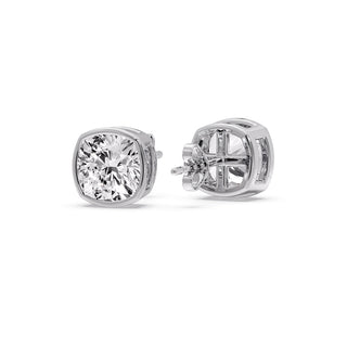 Bezel Set Cushion Diamond Stud Earrings