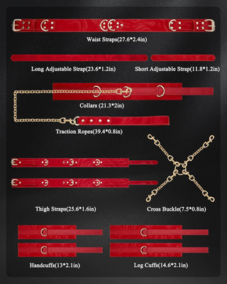 RougeTether 7-Piece Red BDSM Bondage Restraint Kit