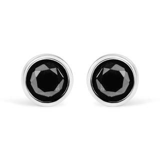 .925 Sterling Silver 4.00 Cttw Round Brilliant-Cut Black Diamond Bezel-Set Stud Earrings with Screw Backs (Fancy Color-Enhanced, I2-I3 Clarity)