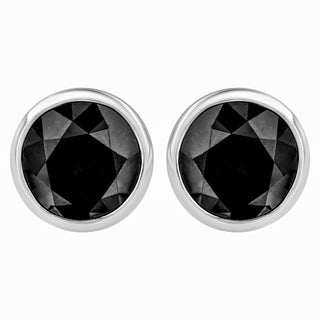 14K White Gold 1/2 Cttw Round Brilliant-Cut Black Diamond Bezel-Set Stud Earrings with Screw Backs (Fancy Color-Enhanced, I2-I3 Clarity)