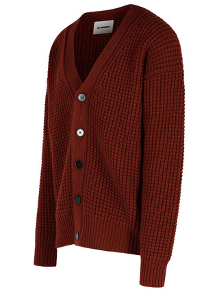 Jil Sander Burgundy Virgin Wool Cardigan
