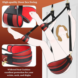 CrimsonBound Red PU Leather Adjustable Door BDSM Sex Swing
