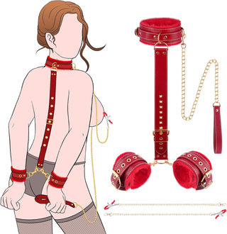 CrimsonChain Red BDSM Collar Restraint Kit