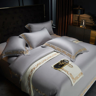 Anahi Embroidered Motif Border Egyptian Cotton Bedding Set | 3CARATS