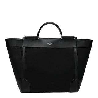 Black Fabric And Leather Tote Bag