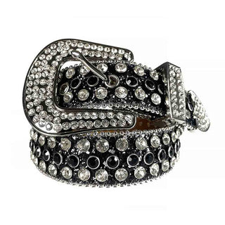 Black Strap With Black & Diamond White Studded Rhinestone BB Belt