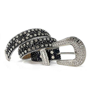 Black Strap With Black & Diamond White Studded Rhinestone BB Belt