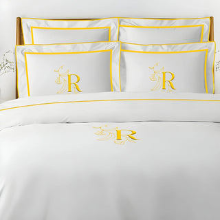 Monogram Embroidery & Border Cotton Sateen Solid Duvet Cover Set