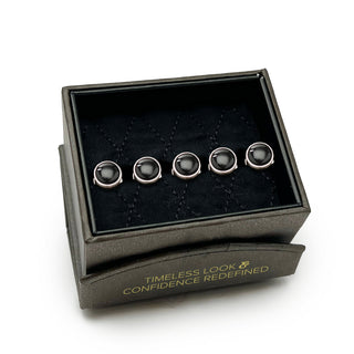 Black Onyx and Sterling Silver Button Studs