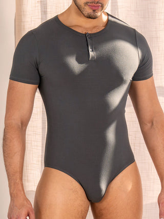 Everyday Ribbed Henley Brief Bodysuit | GRAY