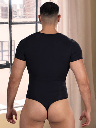 Everyday Ribbed Henley Thong Bodysuit | BLACK