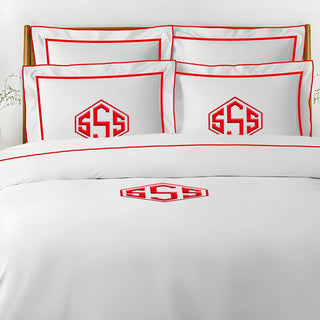 Monogram Embroidery & Border Cotton Sateen Solid Duvet Cover Set