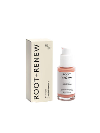 Root + Renew skincare serum bottle and packaging on a white background
