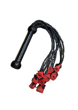 Real Genuine Cowhide Leather Flogger 9 Braided Falls Heavy Red Roses & Steel Studs Cat-o-nine Tails Flog