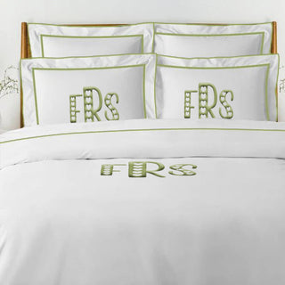 Monogram Embroidery & Border Cotton Sateen Solid Duvet Cover Set