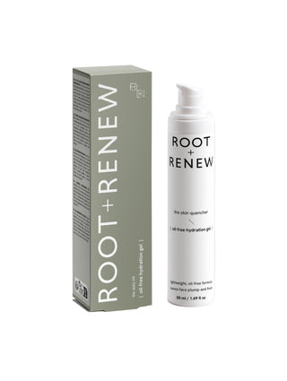 ROOT + RENEW skincare product packaging on a white background