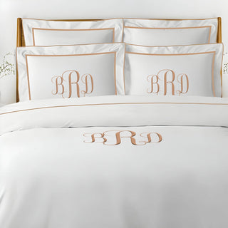 Monogram Embroidery & Border Cotton Sateen Solid Duvet Cover Set