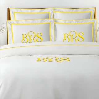 Monogram Embroidery & Border Cotton Sateen Solid Duvet Cover Set