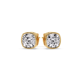 Bezel Set Cushion Diamond Stud Earrings