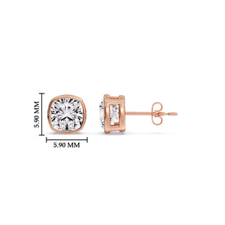Bezel Set Cushion Diamond Stud Earrings