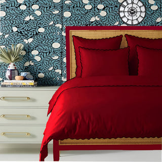 Burgundy 400TC Cotton Small Scallop Embroidery Duvet Cover Set