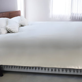 400TC Cotton Pom Fringe Sateen Solid Tone Boho Duvet Cover Set
