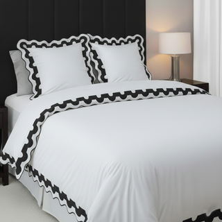 400TC U Shape Applique Scalloped Embroidery Cotton Duvet Cover Set