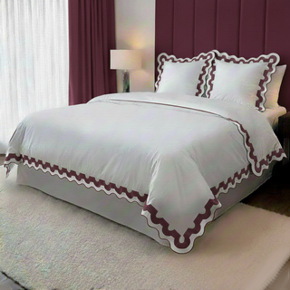 400TC U Shape Applique Scalloped Embroidery Cotton Duvet Cover Set