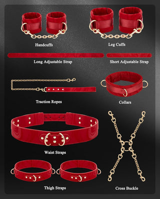 RougeTether 7-Piece Red BDSM Bondage Restraint Kit